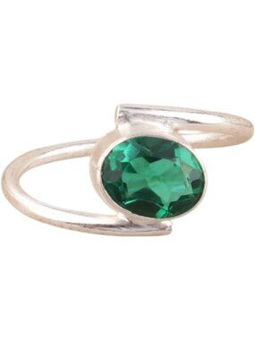 Emerald Elegant 8X6mm Bezel Set Gemstone 925 Silver Statement Ring